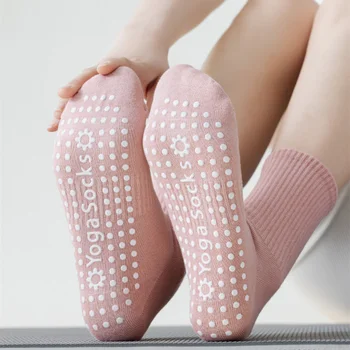 Жени йога чорапи силиконови нехлъзгащи се вътрешни тренировки фитнес танци спортни чорапи памук дишаща плътен цвят балет пилатес чорапи