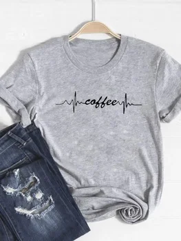 Кафе писмо стил сладък чай основни дрехи жени дрехи печат тениска лято топ мода къс ръкав графичен тениска