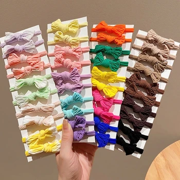 10Pcs/Set Цветни ленти за коса Bowknot за момичета 4 см жени еластични гумени ленти конска опашка ленти за глава ластици аксесоари за коса