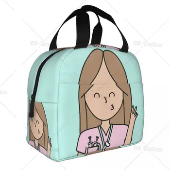 карикатура лекар медицинска сестра изолирани чанти за обяд Enfermera en Apuros термо чанта за многократна употреба кутия за обяд за мъже жени работа пикник пътуване
