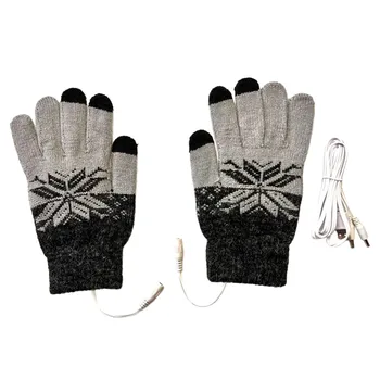 Зимни мъже и жени топли ръкавици USB двойно странично отопление плетена снежинка модел меко и удобно външно отопление