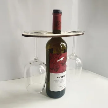 Преносима дървена маса за пикник Дървена бутилка вино и стъклен държач Стъклена бутилка Маса за вино Плажна маса