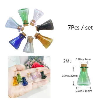 2ml малки фуниевидни бутилки мини хроматични стъклени орнаменти персонализирани занаяти флакони парфюм дрънкулка подаръци буркани 7бр
