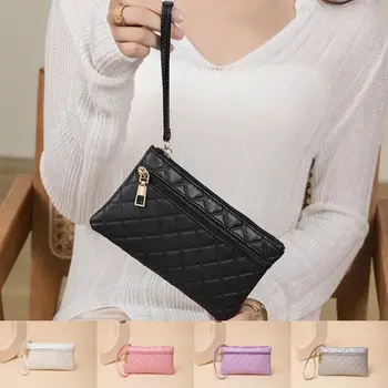 Portable дамски портфейл чанта за съхранение дълго каре съединител чанта PU кожа двоен цип чанта