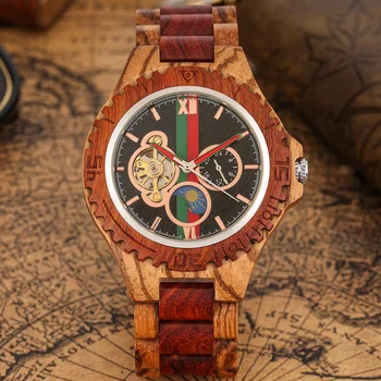 Пълен дървен мъжки автоматичен механичен часовник луксозен стилен дърво гривна мъжки ръчни часовници самостоятелно навиване часовник човек часовник