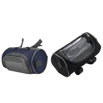 2 бр. Планински велосипед преса екран мобилен телефон главата чанта открит 5L пътен велосипед предната тръба кормило чанта, синьо & черно