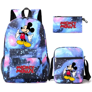 3Pcs / комплект Disney Мики Маус раница момче момиче раници тийнейджъри студент обратно в училище ученическа чанта голям капацитет карикатура чанти