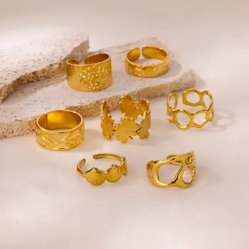  позлатени пръстени от неръждаема стомана за жени мода нередовен отварящ пръстен за женски 2023 тенденция естетически сватбени бижута подарък