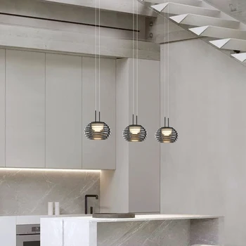 Модерен луксозен стъклен висулка светлина ресторант бар дим сив полилеи за таван кухня спалня нощни висящи лампи
