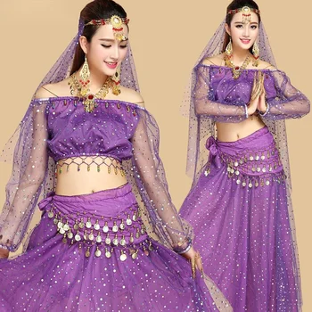 Мода нов стил дете корема танц индийски танц костюм комплект Сари Боливуд детски костюм корема танц изпълнение дрехи комплекти