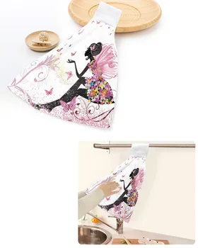 карикатура пеперуда цвете фея момиче розово бели кърпи за ръце Начало Кухня Баня Висящи кърпи за съдове Абсорбираща персонализирана кърпа за избърсване