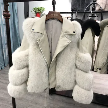 Топло късо палто от лисица с овча кожа кожено яке за жени Fox Fur мотоциклет яке луксозно зимно мото мотор топло кожено палто