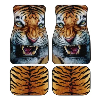 Wild Tiger Printed Car Floor Mat 4-Piece Front & Rear Rug All Weather Front Universal Fit for SUV Van Truck Car Interior Decor