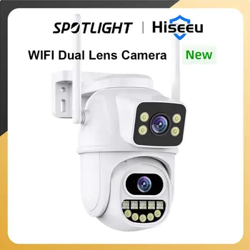 Hiseeu-WiFi камера за наблюдение, двоен обектив, 4X цифрово увеличение, AI Human Detect, ONVIF, външна сигурност PTZ IP камери, 4K, 8MP