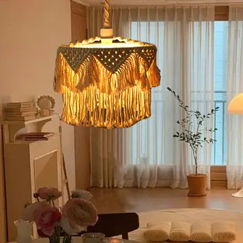 Macrame лампа сянка скандинавски тъкани бохемски стил висулка светлина сянка само висящи светлина покритие за офис детска стая хотел дома декор