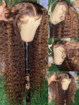 13X4 дантела фронтална перука от човешка коса Deep Wave Highlight перука човешка коса прозрачна дантела фронтална бразилски цветна човешка коса перуки