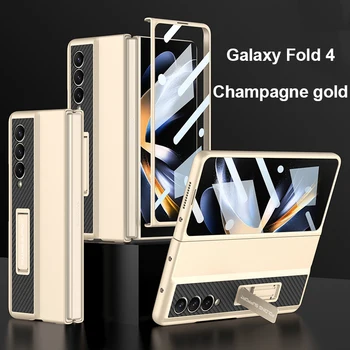 All Inclusive калъф за Samsung Galaxy Z Fold 4 5G със закалено стъкло Kickstand Super Car Design ултра-тънък капак за Z Fold 4