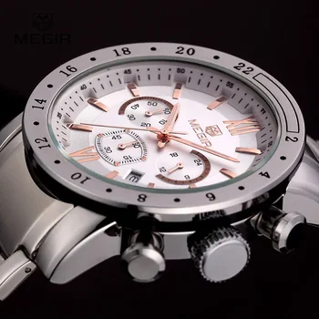 MEGIR гореща марка кварцови часовници за мъже мъжки бизнес бял ръчен часовник мода три очи водоустойчив светещ светещ часовник за мъжки