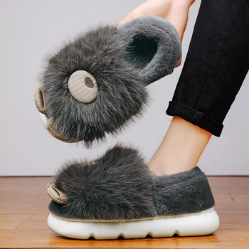 Fujeak Неплъзгащи се топли мъжки памучни чехли Мода Зимни сладки анимационни чехли Мъже Начало Вътрешни чехли Мода Ежедневни обувки