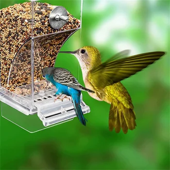 No Mess Хранилки за птици Автоматично поилка за папагали Акрилни семена Контейнер за храна Аксесоари за клетки за малки и средни папагали