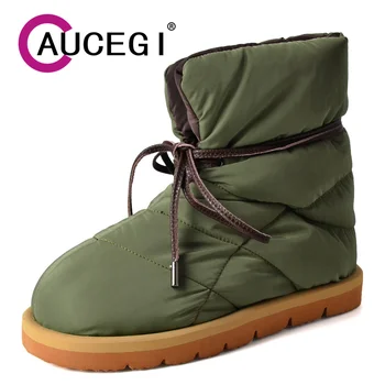 Aucegi 2024 Дамски модни плоски токчета надолу плат глезена обувка кръст вързани кръг Toe открит запази топло ежедневни обувки голям размер 34-43