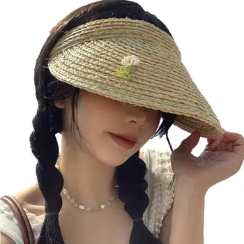 Празна горна сламена шапка Широка периферия Дамски плаж Слънце Сламена шапка Плажни сламени шапки Дамска слънчева сламена шапка за жени