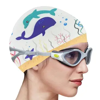 Силиконови плувни шапки за възрастни мъже жени плувни шапки китайски стил цвете карикатура печат водоустойчиви плувни шапки
