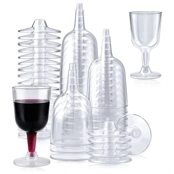 50Pcs Прозрачна пластмасова чаша за вино, рециклируема, за еднократна употреба & Чаши за многократна употреба за шампанско, десерт, бира, пудинг, парти