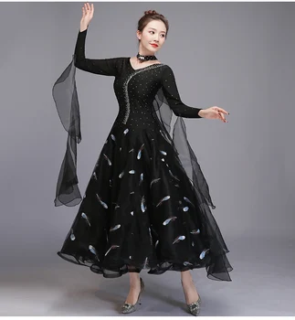 Черна стандартна бална рокля дамска валсова рокля Танцово облекло бална танцова рокля модерни танцови костюми румба рокля танцови дрехи