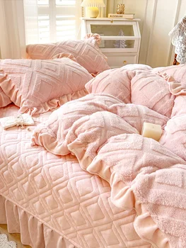 Комплект от четири части Спално бельо Пола принцеса стил мляко влакно легло удебелен топъл двустраненЦвят съвпадение легло лист зимен дом