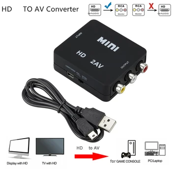 Portable 1080P HDMI-съвместим към AV скалер адаптер видео композитен конвертор RCA към HD за CVSB L / R видео скалер конвертор кутия