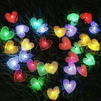 Любовно сърце слънчеви струнни светлини Външен водоустойчив LED къмпинг 8 режима Промяна на новост Patio фея низ светлини декоративни 431