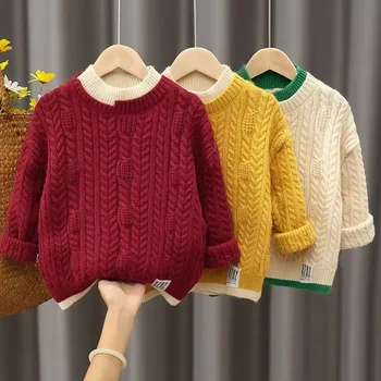 2023 Корейски есен зима младши момиче пуловер пуловер начално момиче сгъсти топли плетени върхове училище момиче Kintwears върховете