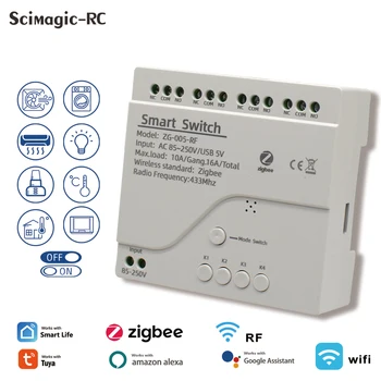 Zigbee 3.0 tuya 4CH интелигентен модул безжичен WiFi превключвател 7-250V RF433.92MHz приемник 16A реле Alexa Google Home Tuya интелигентен живот