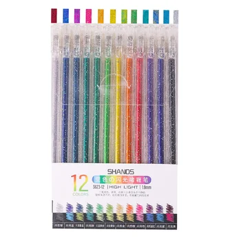 цветна блестяща писалка, гел писалки за книжка за оцветяване за възрастни, блестящи гел писалки за деца, цветна гел блестяща писалка (12 цвята)