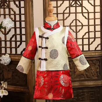 2024 Традиционна китайска Нова година Червена Tang костюм момче деца бебе роба жилетка костюм Kawaii реколта бродерия костюми рожден ден