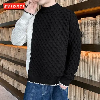 2023 Есен Нов цветен усукан пуловер с половин висока яка за мъже и японски хлабав младежки небрежен плетен пуловер Trend M-3XL