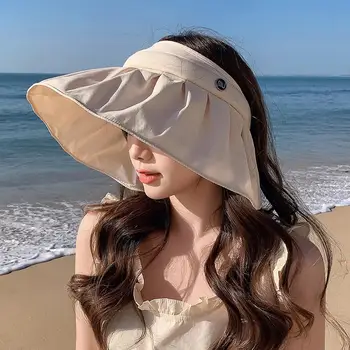 Summer Shell Sunshade шапка за жени мода на открито празен отгоре мека сгъваема широка периферия коса обръч слънце козирка шапка за плаж