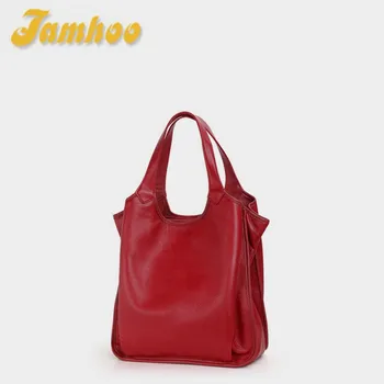 Jamhoo Дамска чанта Дамска кожена чанта Дамска мода Преносима мека кожена кофа чанта Чанти за рамо за жени