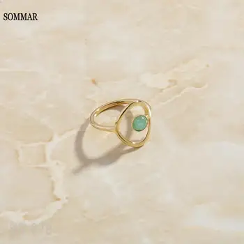 SOMMAR Нова красива мода Златен цвят Дамски пръстени за жени 2023 Зелен естествен камък пръстен цени в евро коледен подарък