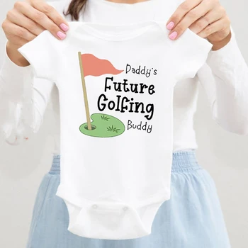 Бъдещето на татко Приятел за голф Печат Бебешко боди Малко дете Смешно Новородени ританки Летни дрехи с къс ръкав Подаръци за душ за бебета