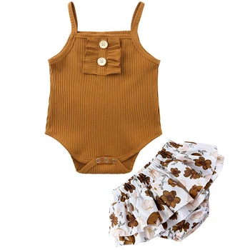 2Piece лято бебе момиче облекло комплект мода сладък памук новородено боди + цветя шорти малко дете дрехи бебе облекло BC496