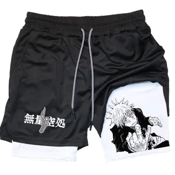 Аниме Jujutsu Kaisen Компресионни шорти Gojo Satoru Летни спортни облекла Мъже GYM 2 в 1 тренировка тренировка мъжки фитнес спортни шорти