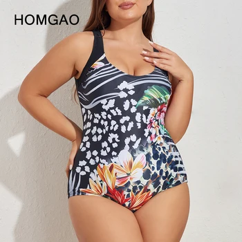 HOMGAO Секси ретро печат едно парче бански 2023 жени бански костюми плюс размер тласък нагоре бански монокини U-без гръб плажно облекло