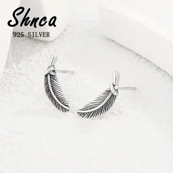Нова ръчна изработка 925 стерлингово сребърно перо тайландски сребърни листа обеци за жени момиче стерлинг-сребро-бижута LE211