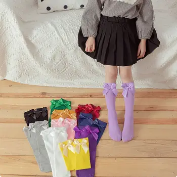 За 6-10 години зимни чорапи за малки деца Памучни детски чорапи Сладки японски чорапи с възел Лолита Есенни чорапи с дълга тръба