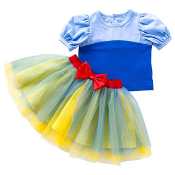 2Piece лято новородени момичета дрехи облекло комплект корейски сладък лък принцеса къс ръкав памучни върхове + дантела пола бебе облекло BC818