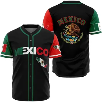 Персонализирана Мексико бейзбол Джърси бутон надолу риза печат или персонализирано име номер за мъже / жени / младежки бейзболен отбор дрехи