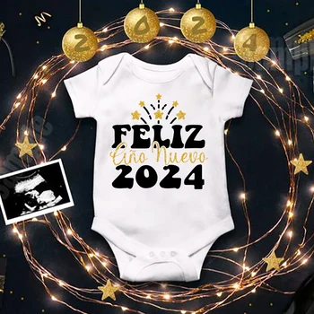 Честита Нова Година 2024 Бебешко боди Inant гащеризон Момчета момичета дрехи Новогодишно парти Бебе подарък Малко дете къс ръкав гащеризон