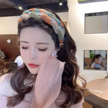 Подарък реколта сладко лято измиване лицето перла шапки корейски стил коса обръч жени окото лента за глава органза плетен лента за глава